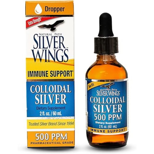 Natural Path Silver Wings Colloidal Silver - Extra Strength Liquid Immune Support Supplement - - 500ppm (2500mcg) - 2oz Dropper