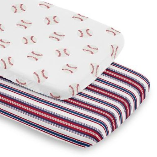 Sweet Jojo Designs Boy Baby Bassinet Fitted Sheets Set Baseball Patch Red White and Blue 2pc