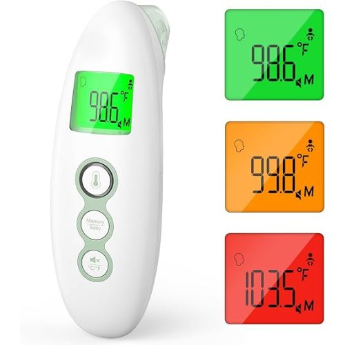 Momcozy Non-Contact Forehead and Ear Thermometer, Digital Infrared Thermometer for Adults and Children, with Child Mode, Fever Alarm Function, Mute and Memory Functions, Fast and Accurate Measurement