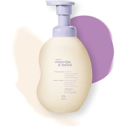 natura - Mamãe e Bebê Baby Head to Toe Liquid Soap - Relaxing Scent - 100% Vegan - Lavender & Chamomile - 97% Natural Origin - All Skin Types - Cruelty Free - Baby Essentials - 6.7 fl oz (200ml)