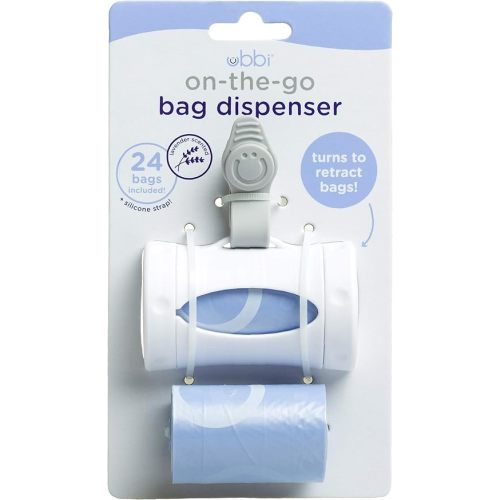 Ubbi Retractable On the Go Bag Dispenser for Baby Travel, Diaper Bag Accessory Must Have for Newborn, Helpful Baby Item, Baby Gift, Lavender Scented, White