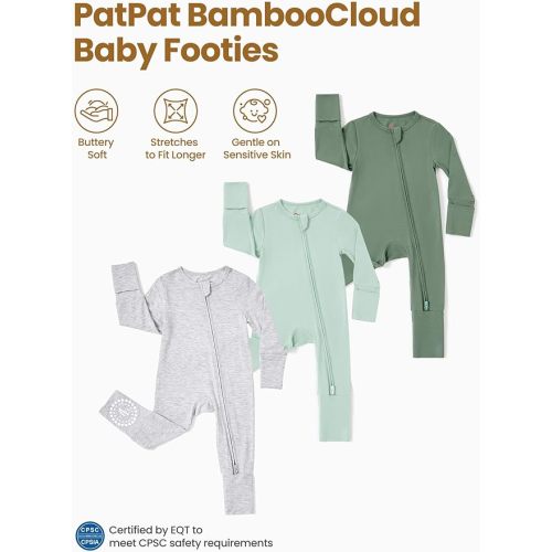 PATPAT Baby Footies Boys Girls - Bamboo Viscose - Zipper & Non-Slip Soles Romper Mitten - Footed & Footless Infant Clothes