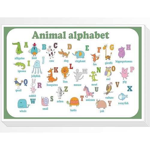 Disposable Placemats for Baby, 40 Pack Sticky Toddler Placemat for Restaurant Table Mats for Baby & Kids & Toddler Learn Letter Recognition, Animals