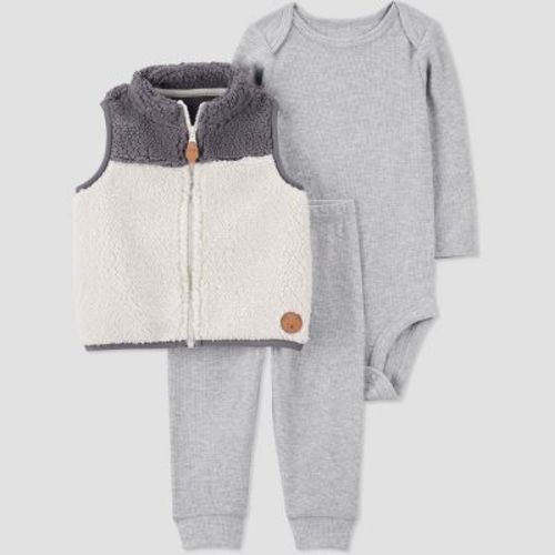 Carter's Just One You®️ Baby Boys' Colorblock Vest 3pc Top & Bottom Set - Cream/gray 18m