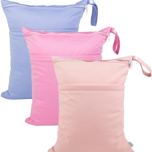 babygoal Wet Dry Bags for Baby Cloth Diapers, Washable Travel Bags, Pool, Gym Bag for Swimsuits & Wet Clothes with 2 Pockets 3 Pack 3LN09
