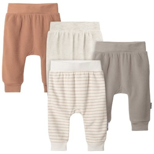 Gerber Baby Boys' and Girls' Fleece Pants, 4-Pack, Color: Oatmeal stripes, Size: 3-6m