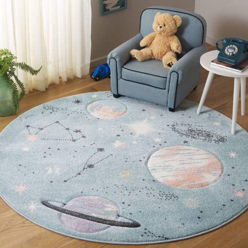 SAFAVIEH Carousel Kids Kyle Solar System Rug 5'3" Round Teal/Orange