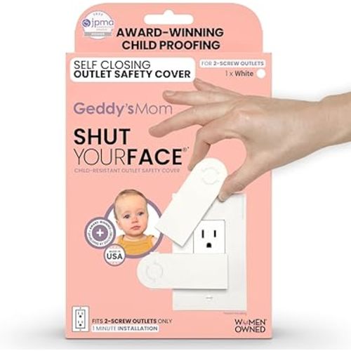 GEDDY'S MOM Shut Your Face | Automatic Closing Child Proof Outlet Covers | Made in The USA Award Winning Plug & Outlet Covers Baby Proofing | Choose 2-Screw (Decora) Outlet Protector