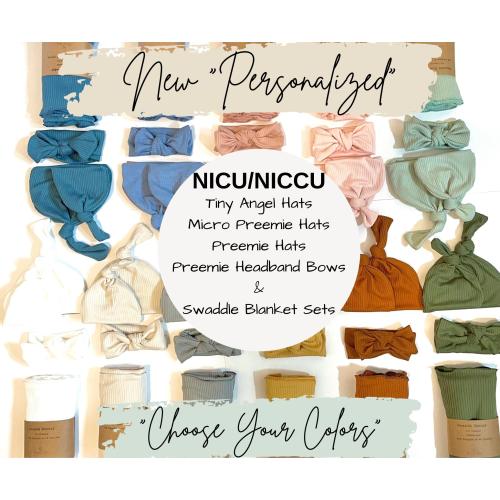 Personalized NICU Micro Preemie Knotted Hats | Preemie Bow | Angel Micro Preemie Hat | NICU Preemie Swaddle Blanket Gift | NICU Preemie Hat