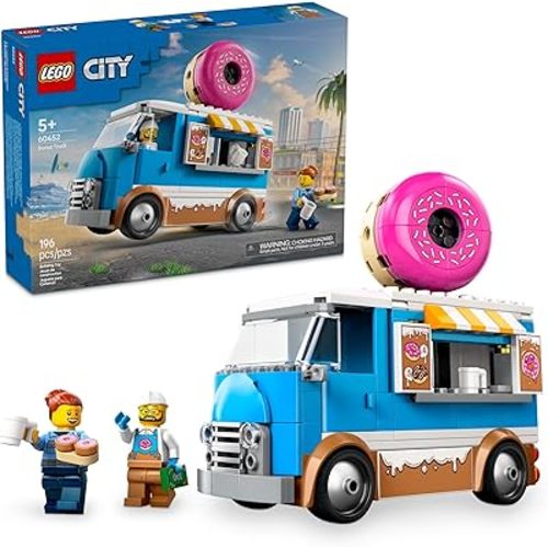 LEGO City Donut Truck Toy - Building Toy for Kids, Boys and Girls, Ages 5+ - Mobile Donut Stand with 2 Minifigures and Other Accessories - Fun Gift Idea for Birthdays and Holidays - 60452