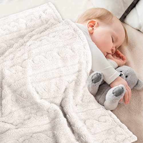 HOMRITAR Baby Blankets for Boys or Girls 3D Fluffy Fuzzy Blanket for Baby, Soft Warm Cozy Flannel Fleece Warm Infant or Newborn Receiving Blanket 330GSM (30 x 40 Inch, Cream)