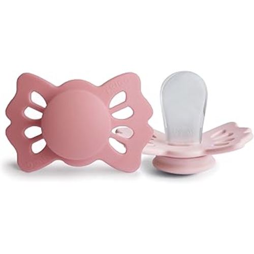 FRIGG Lucky Symmetrical SilkySoft Silicone Baby Pacifier | Made in Denmark | BPA-Free (Cedar/Baby Pink, 0-6 Months)