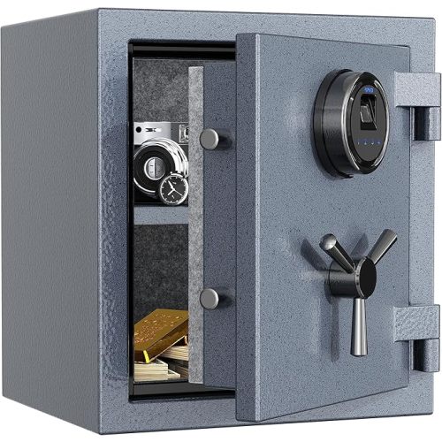 RPNB Deluxe Biometric Safe Box,Digital Fingerprint Fireproof Waterproof Safe with Touch Screen,Removable Shelf and 3 Spoke Handle,Home Safes for Cash Documents Jewelry,0.84 Cubic Feet,Gray
