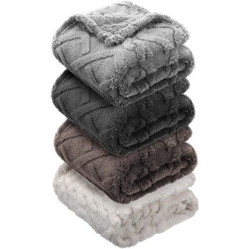 4 Pcs Fleece 30" x 40" 3D Fluffy Baby Blanket for Boys Nursery Little Girl Infant or Newborn Receiving Swaddling Blankets(Dark Color)