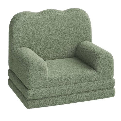 Kids Couch, 2-in-1 Convertible Teddy Fleece Fabric Toddler Sofa Chair, Soft Fold Out Couch Lounger for Kids, Comfy Children's Sofa Bed