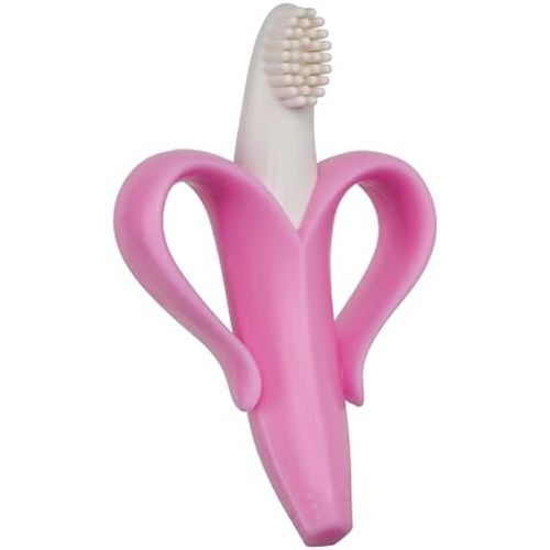 Baby Banana®Pink Teether-Toothbrush, Infant to Toddler, Made in USA, Butter-Soft Bristles for Gums and Teeth, Bendable Food Grade Silicone, Family-Owned Buisness Since 2009, 11 Million+ Sold