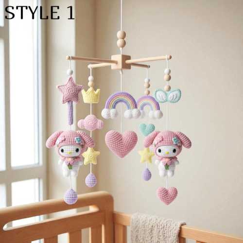 Handmade Crochet Baby Mobile: Pink Cartoon Character, Rainbow, Star Nursery Decor
