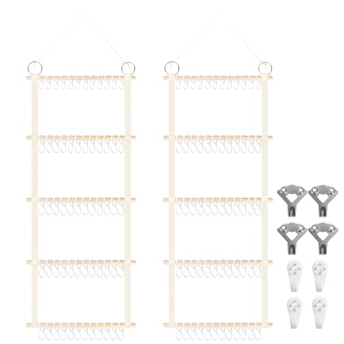 Munzong Headband Holder 52x17 inch, 2 Pack Bow Organizers for Baby Girls, Large Nursery Wall Hanging Back Door Bow Holder Shelf w/ 60 Hooks, 5 Tier Hair Accessories Organizer Storage for Toddler Kids