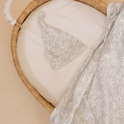 Organic Swaddle Blanket & Hat Set - Waves