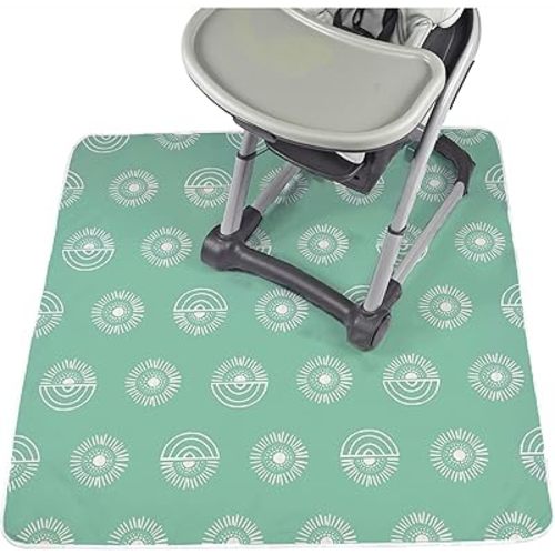JumpOff Jo – Baby Splat Mat for Under High Chair,– Washable Waterproof Baby Floor Mat for Arts and Crafts Playtime and Dining Table or Booster Seat, Reusable Fabric 51"x51" - Rainbow Sun