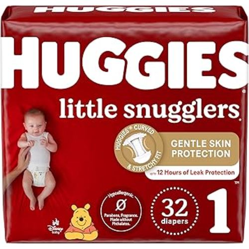 Huggies Size 1 Diapers, Little Snugglers Newborn Diapers, Size 1 (8-14 lbs), 32 Count