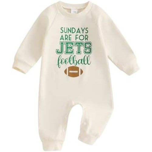 Infant Boys Girls Football Fans Clothes Jets Football Print Long Sleeve Romper Jumpsuit Newborn Fall Sport Outfit
