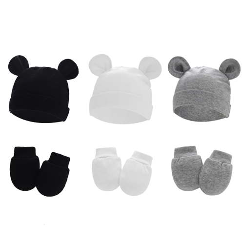 Tisoloow Cotton Newborn Hats for Unisex Hat for Newborn Infant Toddler Cap Bear Ears Baby Girl Boy Beanie 0 Black&White&Grey One Size