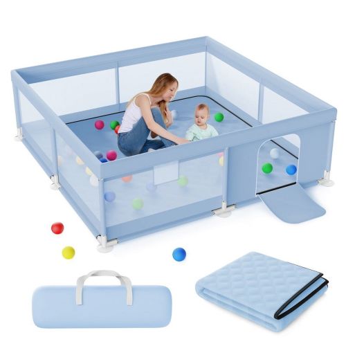 TEAYINGDE Baby Playpen Large Play Yard Fence for Toddlers With Mat,50"x50" Blue