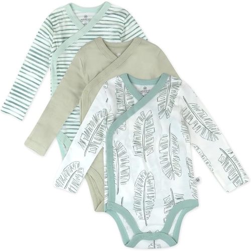 HonestBaby unisex-baby 3-pack Long Sleeve Side-snap Kimono Bodysuits Organic Cotton for Infant Baby Boys, Girls, Unisex