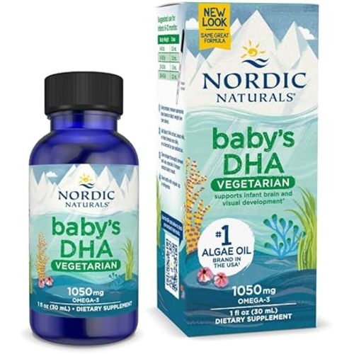Nordic Naturals Baby’s DHA Vegetarian, Unflavored - 1050 mg Plant-Based Omega-3-1 oz - Supports Brain & Vision Development in Babies - Non-GMO, Vegan - 15 Servings