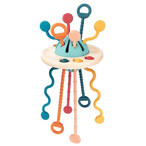 Baby Sensory Montessori Silicone Toy for 6-12 Months, Travel Pull String Toy for 12-18 Months, Developing Fine Motor Skill, Multi-Sensory Activity Toy for 1 Year Old, Birthday Gift for Toddlers