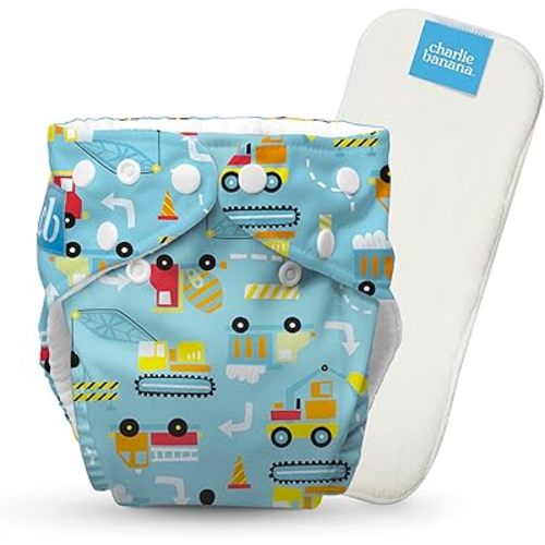 Charlie Banana Cloth Diapers, Reusable, Washable, Adjustable One Size Diaper, for Babies and Toddlers, with Absorbent Insert - Construction, 1 Pack