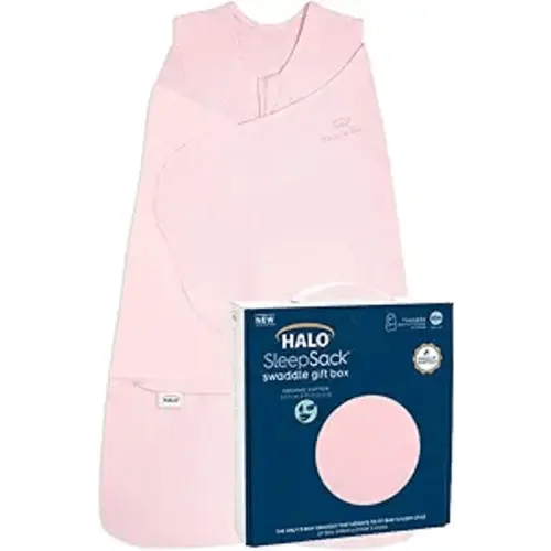 HALO Sleepsack Swaddle 100% Organic Cotton Newborn 1-Piece Gift Set with Box, TOG 1.5, 0-3 Months, Strawberry