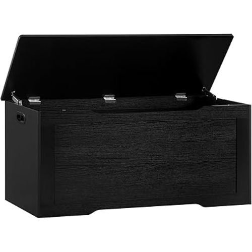 usikey 39.4” Storage Chest, Toy Chest, Toy Box with 2 Safety Hinges, Lift Top Storage Bench, Supports 220 lb, for Living Room, Bedroom, Entryway, Black