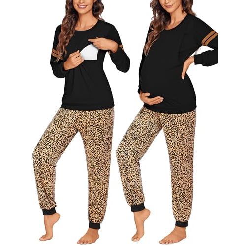 Ekouaer Maternity Pajama Set Nursing Pjs Women Breastfeeding Pregnancy Postpartum Clothes Long Sleeve Top & Pant with Pockets