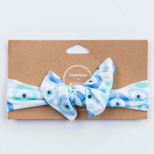 Knotted Headband - Evil Eye Print (Blue)