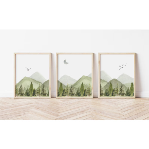 Woodland Nursery Forest wall art PRINTED VERSION, tree nursery decor Forest nursery- Nursery Prints Watercolor Woodland- WF3-A3