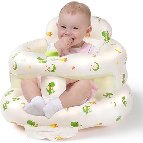 Inflatable Baby Seat for Babies 3-36 Months, Aloxina Sit Me Up Floor Chair with Built-in Air Pump, Infant Support Seat for Sitting & Learning to Sit, Full Surround Design (Dinosaur)