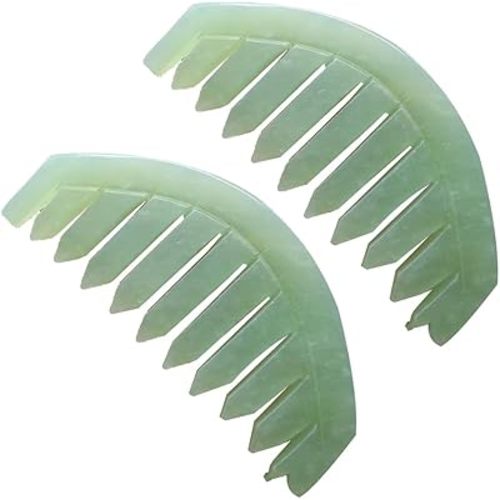 2Pcs Nature Jade Stone Massage Comb,Traditional Natural Jade Massager Acupuncture Head Therapy Trigger Point Treatment On Head Gua Sha Board Manual Scalp Massagers Massage Tools