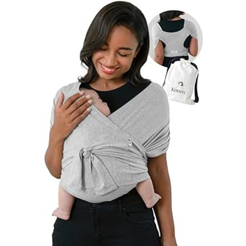 Konny Baby Carrier Elastech Luxury Carrier Wrap, Easy to Wear Baby Wrap Carrier, Perfect Essentials Cloths for Newborn Babies up to 44 lbs, (Grey, XL)