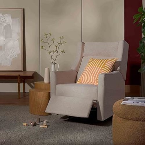 babyletto Kiwi Plus Power Recliner and Swivel Glider with Power Headrest and USB Port in Performance Beach Eco-Weave, Water Repellent & Stain Resistant, Greenguard Gold and CertiPUR-US Certified