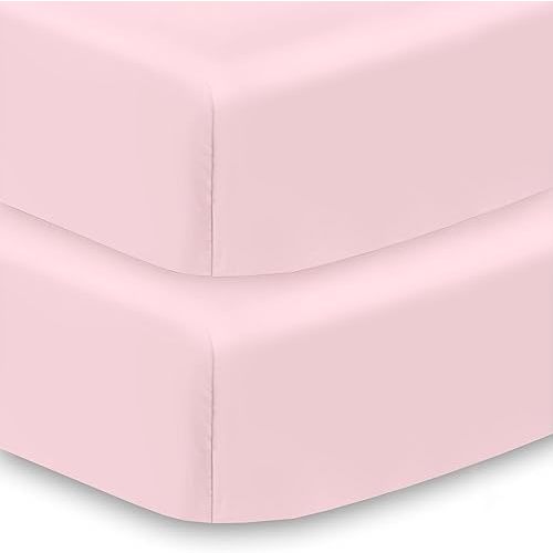 BreathableBaby All-in-One Fitted Sheet & Waterproof Cover, for 52" x 28"/132 x 71 cm Crib Mattress, Light Pink (2-Pack)