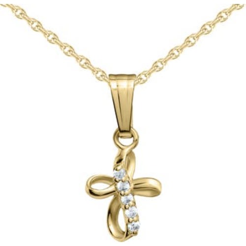 14K Gold & Cubic Zirconia Ribbon Cross Pendant Necklace