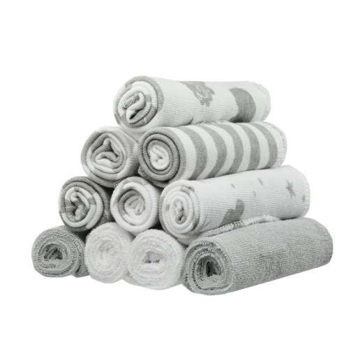 Spasilk Soft Newborn Baby Body & Face Washcloth Towel Set, Terry Bath Scrub, 10-Pack, Gray Celestial Design