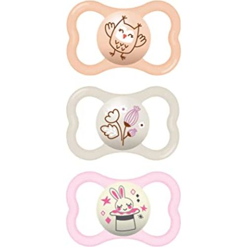 MAM Air Night & Day Baby Pacifier, for Sensitive Skin, Glows in The Dark, 6-16 Months, Girl, 3 Count (Pack of 1)