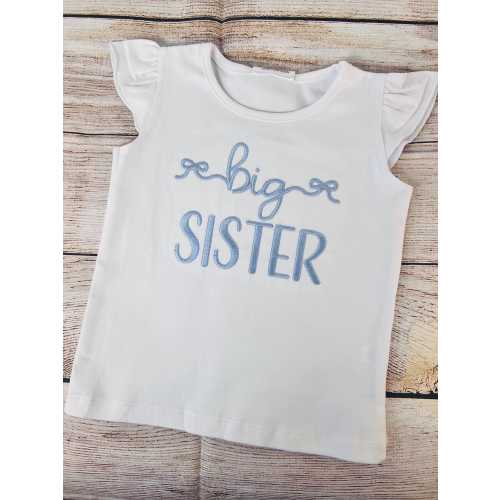 Big Sister Little Sister Flutter sleeve embroidered shirt for girls, monogram optional