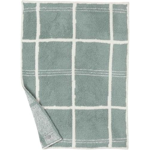 Barefoot Dreams CozyChic Grid Plaid Stroller Blanket, 30" X 40 (Sage Green/Cream)