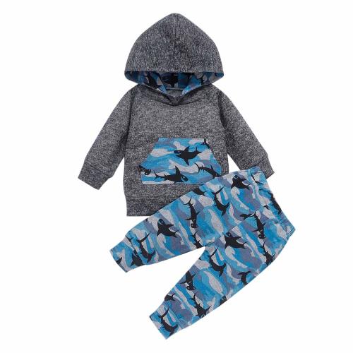 Baby Boy Clothes Toddler Infant Shark Print Newborn Hoodies Blue Long Pants 2PCS Outfits Set (Shark, 0-6 Months)