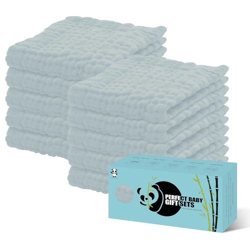 HIPHOP PANDA 10 Pack 6-Layers Muslin Burp Cloths Large - Durable 100% Cotton - Baby Essentials Extra Absorbent and Soft Boys & Girls Rags for Newborn Registry (Slate, 20" X10")