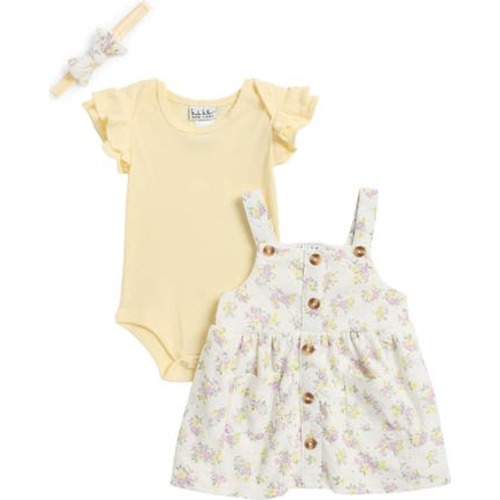 Flutter Sleeve Bodysuit, Floral Romper & Headband Set